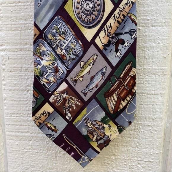 Nicole Miller Vintage 1997 Silk Tie Fishing Fisherman Theme - Picture 2 of 6